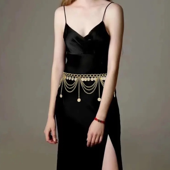 Gold Color Metal Chain Tassel Belt Fits up to 40 inches with the extender - Picture 7 of 8